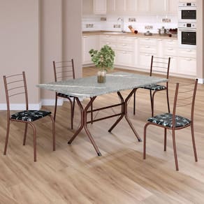 Conjunto Sala de Jantar Mesa Retangular 120x75cm Tampo Granito Topázio 4 Cadeiras Rio Preto Floral / Marrom