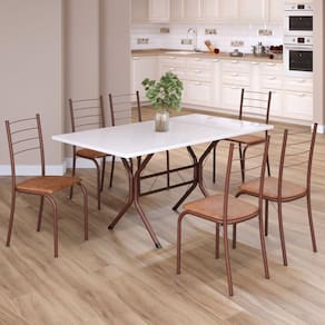 Conjunto Sala de Jantar Mesa Retangular 140x75cm Tampo Madeira Mdp 6 Cadeiras Rio C. Marrom / Marrom