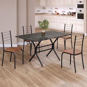 Conjunto Sala de Jantar Mesa Retangular 120x75cm Tampo Ardósia Indiana 4 Cadeiras Rio C. Marrom / Preto Fosco
