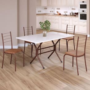 Conjunto Sala de Jantar Mesa Retangular 120x75cm Tampo Madeira Mdp White 4 Cadeiras Rio C. Marrom / Marrom