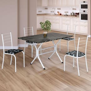 Conjunto Sala de Jantar Mesa Retangular 100x60cm Tampo Ardósia Indiana 4 Cadeiras Rio Preto Floral / Branco