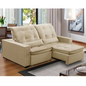 Sofa Retratil Reclinavel 2 Lugares 2,80m Atlantis Veludo Bege LansofBR