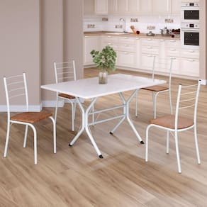 Conjunto Sala de Jantar Mesa Retangular 100x60cm Tampo Madeira Mdp 4 Cadeiras Rio C. Marrom / Branco