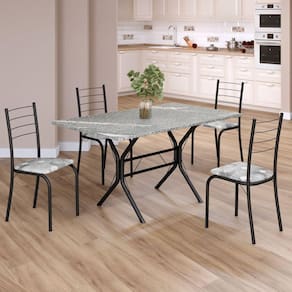 Conjunto Sala de Jantar Mesa Retangular 120x75cm Tampo Granito Topázio 4 Cadeiras Rio Paraopeba/ Preto Fosco