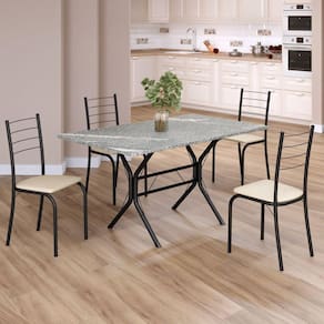 Conjunto Sala de Jantar Mesa Retangular 120x75cm Tampo Granito Topázio 4 Cadeiras Rio Creme / Preto Fosco