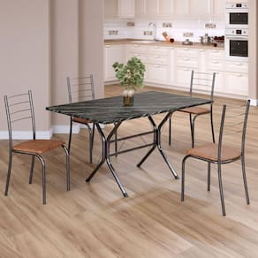 Conjunto Sala de Jantar Mesa Retangular 120x75cm Tampo Madeira Mdp Indiana 4 Cadeiras Rio C. Marrom / Mart Prata