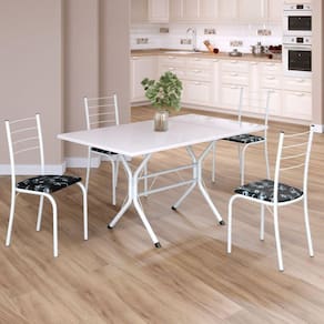 Conjunto Sala de Jantar Mesa Retangular 120x75cm Tampo Madeira Mdp White 4 Cadeiras Rio Preto Floral / Branco