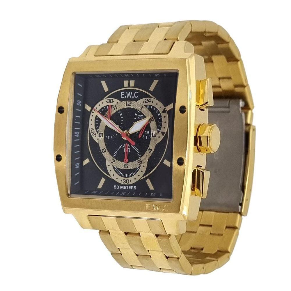 Relógio Masculino Ewc Cronógrafo Dourado Aço Inox 100M