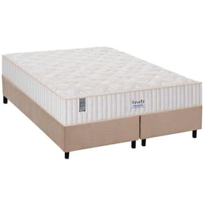Cama Box Queen: Colchão Molas Ensacadas Plumatex MasterPocket Miami + Base CRC Suede Clean(158x198)