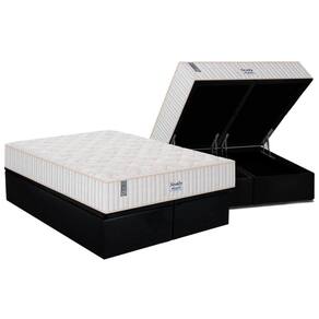 Cama Box Baú Queen: Colchão Molas Ensacadas Plumatex MasterPocket Miami + Base CRC Suede Black(158x198)