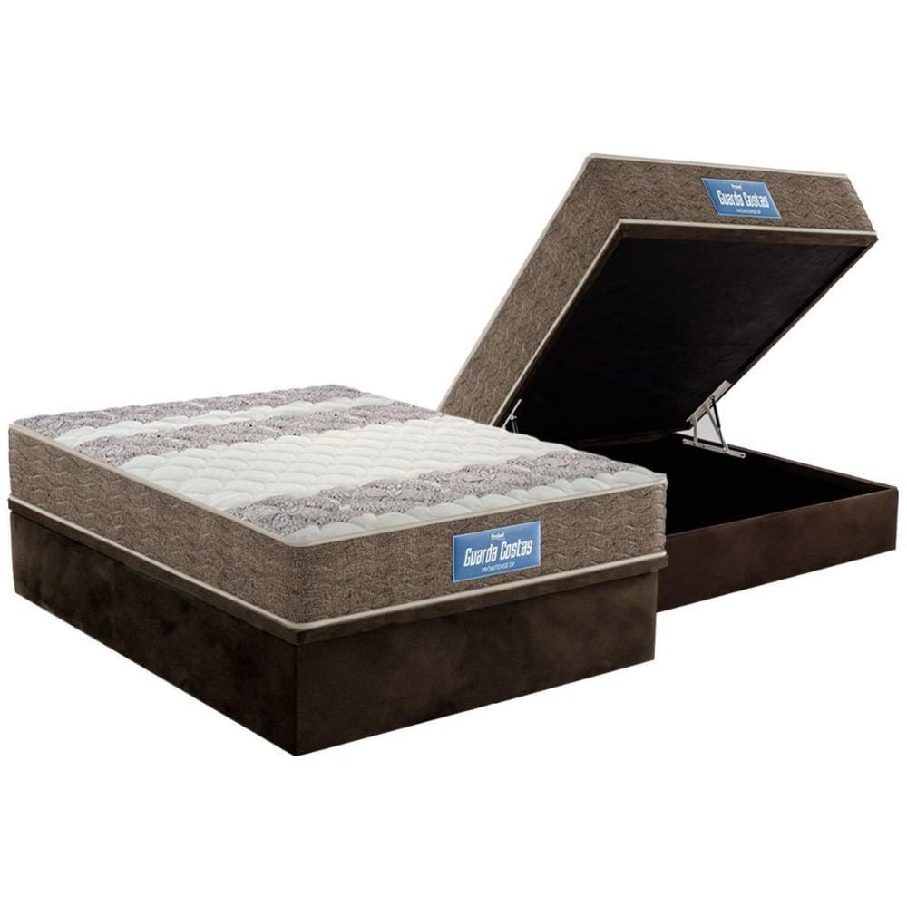 Cama Box Casal: Colchão Espuma Probel D33/EP Guarda Costas Próintense Double Face + Base CRC Suede Brown(138x188)