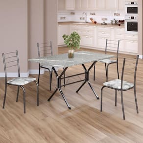 Conjunto Sala de Jantar Mesa Retangular 100x60cm Tampo Granito Topázio 4 Cadeiras Rio Paraopeba / Mart Prata