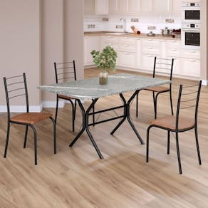 Conjunto Sala de Jantar Mesa Retangular 120x75cm Tampo Granito Topázio 4 Cadeiras Rio C. Marrom / Preto Fosco