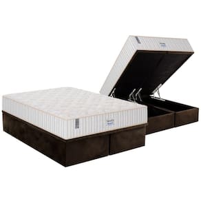 Cama Box Baú King: Colchão Molas Plumatex MasterPocket Ensacadas Miami + Base CRC Suede Brown(193x203)