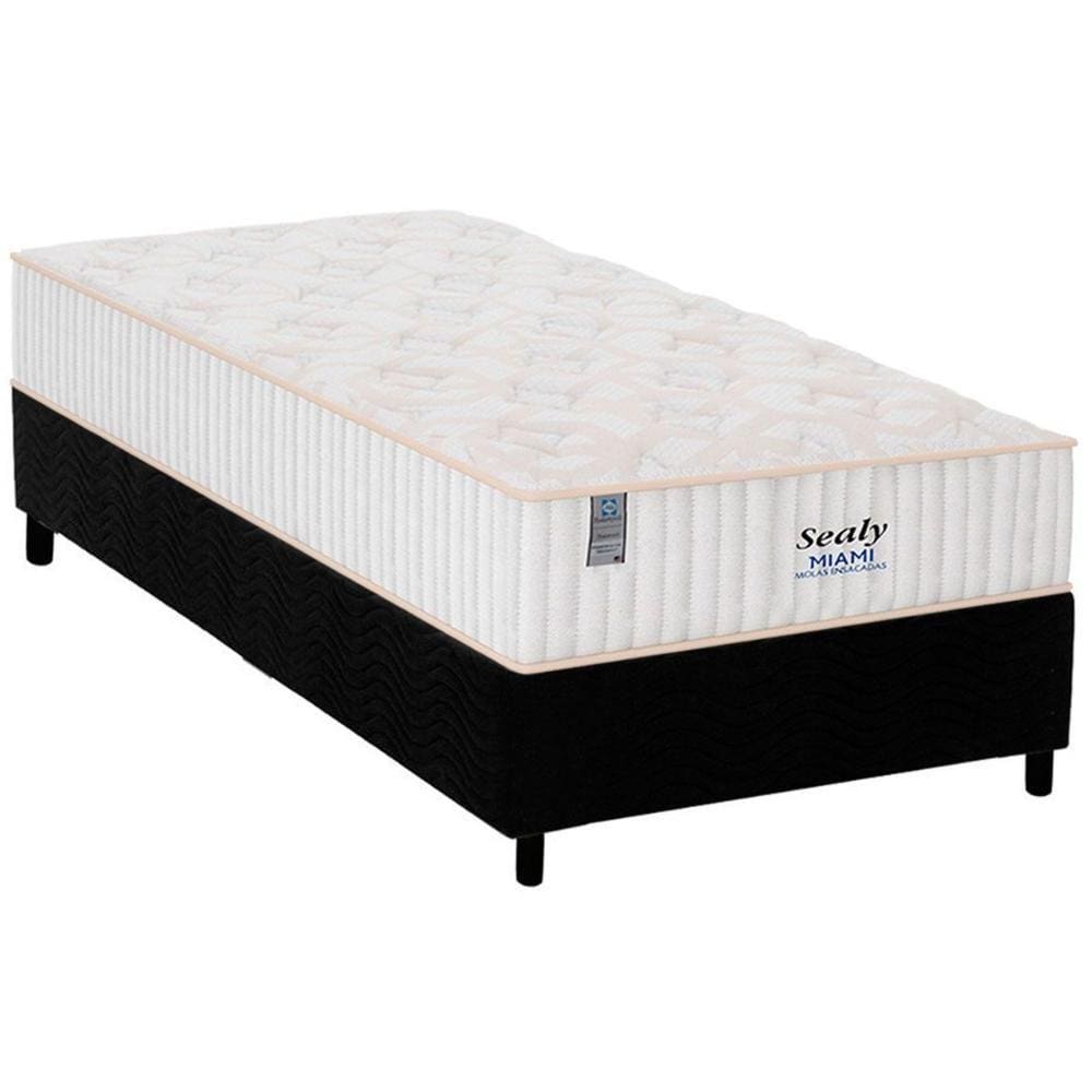 Cama Box Solteiro: Colchão Molas Ensacadas Plumatex MasterPocket Miami + Base CRC Suede Black(88x188)