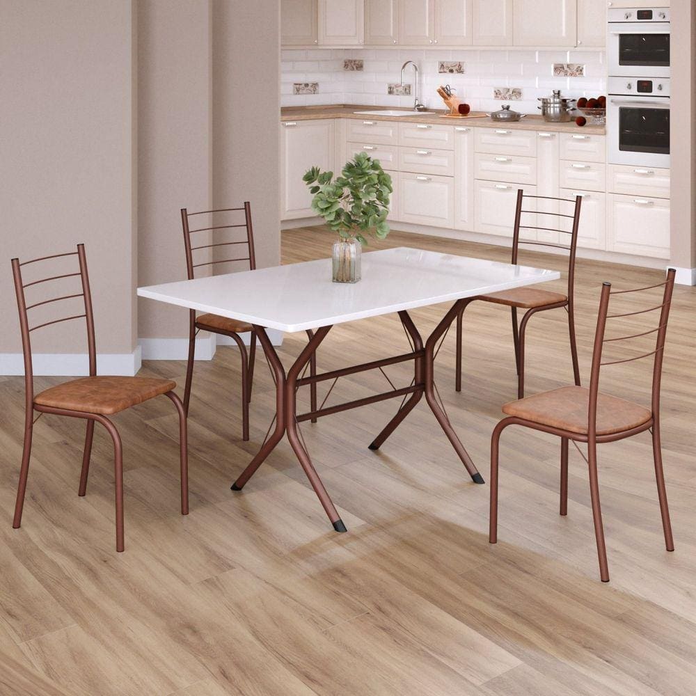 Conjunto Sala de Jantar Mesa Retangular 100x60cm Tampo Madeira Mdp 4 Cadeiras Rio C. Marrom / Marrom