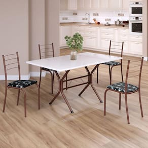 Conjunto Sala de Jantar Mesa Retangular 120x75cm Tampo Madeira Mdp White 4 Cadeiras Rio Preto Floral / Marrom