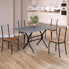 Conjunto Sala de Jantar Mesa Retangular 120x75cm Tampo Granito Ocre 4 Cadeiras Rio C. Marrom / Preto Fosco