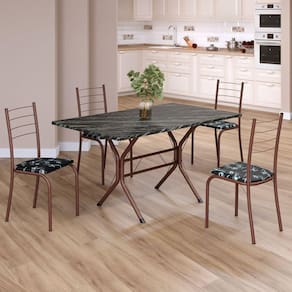 Conjunto Sala de Jantar Mesa Retangular 120x75cm Tampo Madeira Mdp Indiana 4 Cadeiras Rio Preto Floral / Marrom