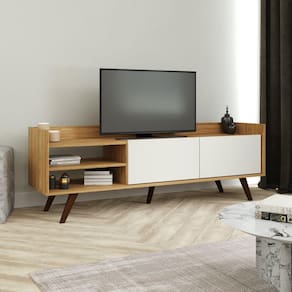 Rack para Tv até 50 Polegadas Retrô 2 Gavetas Mel/ Branco