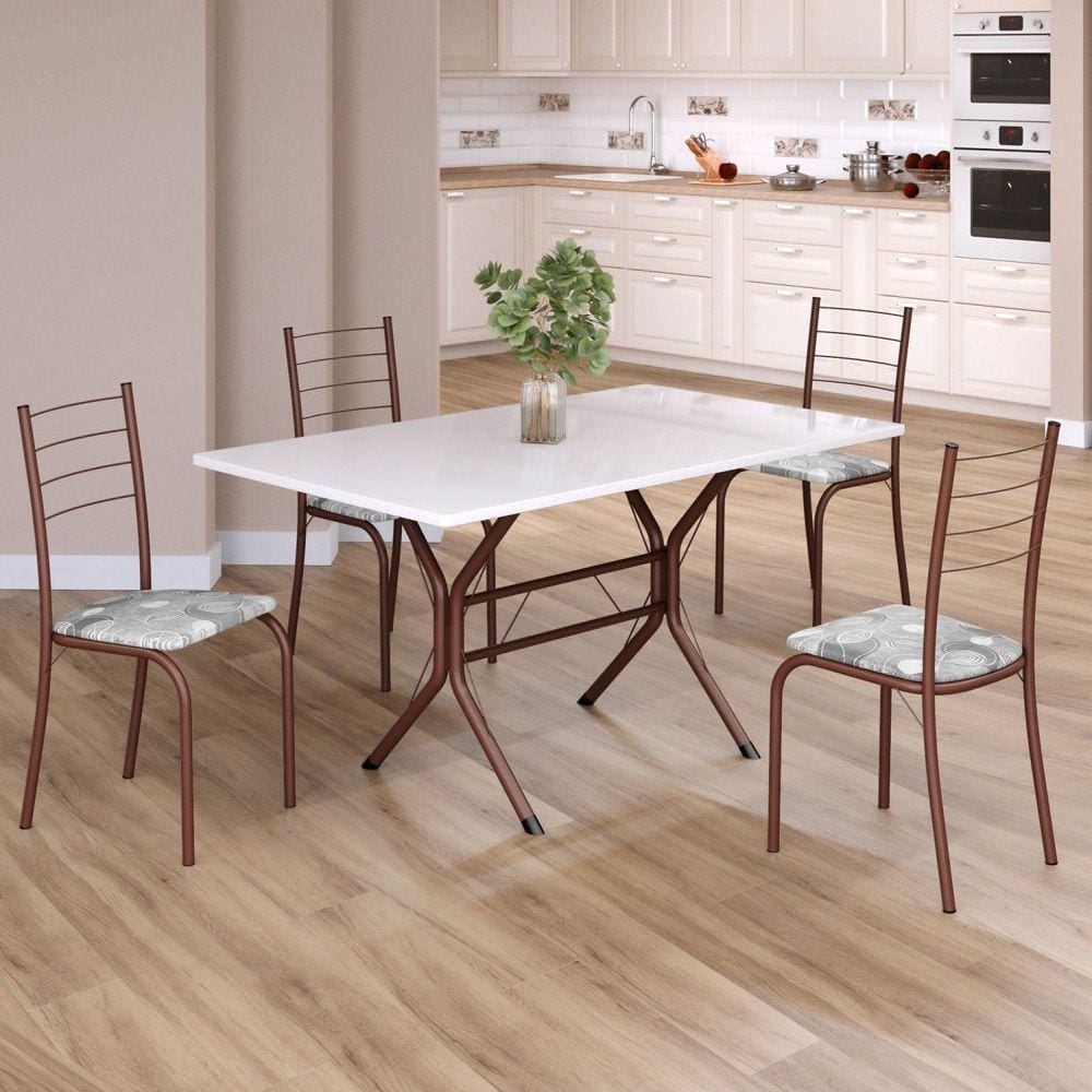 Conjunto Sala de Jantar Mesa Retangular 120x75cm Tampo Madeira Mdp White 4 Cadeiras Rio Paraopeba / Marrom