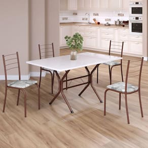 Conjunto Sala de Jantar Mesa Retangular 120x75cm Tampo Madeira Mdp White 4 Cadeiras Rio Paraopeba / Marrom