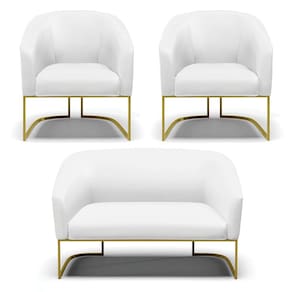Sofá Namoradeira e 2 Poltronas Base Industrial Dourado Stella Corino D03 - D`Rossi
