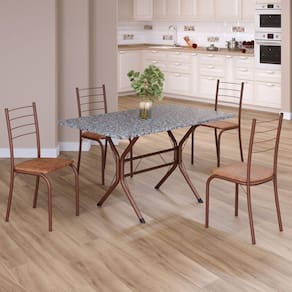 Conjunto Sala de Jantar Mesa Retangular 100x60cm Tampo Granito Ocre 4 Cadeiras Rio C. Marrom / Marrom