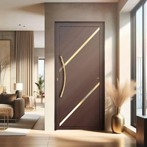 Porta de Aluminio Lambril 210x100cm com Puxador Super Duna Brimak Marrom Corten Dourado