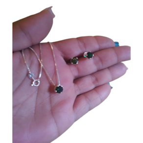Kit Colar e Brinco Pedra de Zircônia Verde 6mm