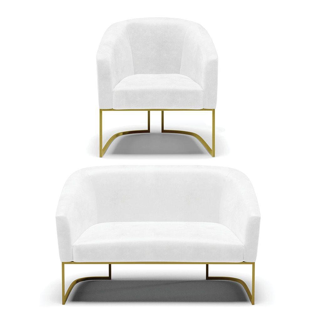 Sofá Namoradeira e Poltrona Base Industrial Dourado Stella Corano D03 - D`Rossi