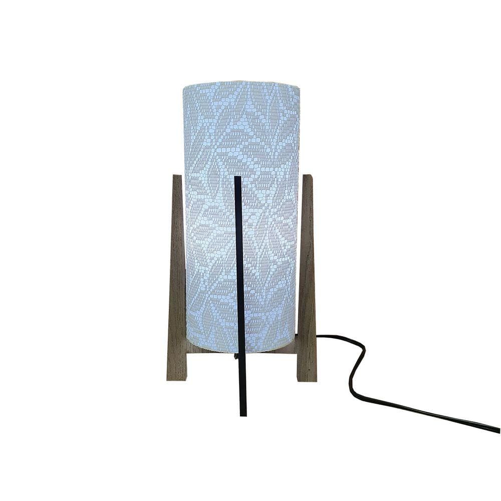 Abajur Mesa Madeira Marrom Cúpula Tecido Rendado Bege Bivolt