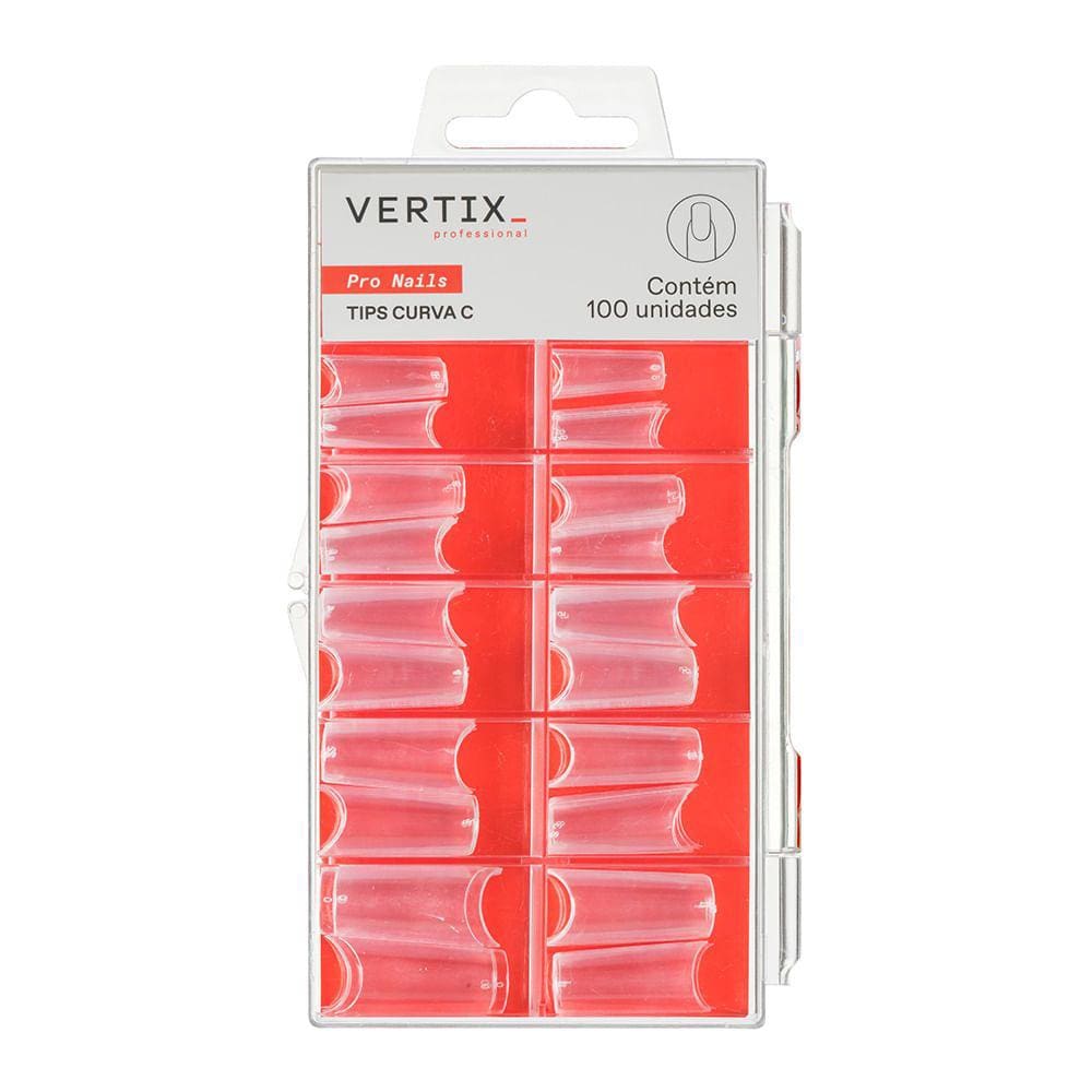 Caixa Tips Curva C Transparente 100 Unidades Vertix