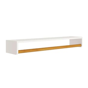 Prateleira Theo com Cabideiro Branco Fosco e Madeira - 93cmx20cmx13cm