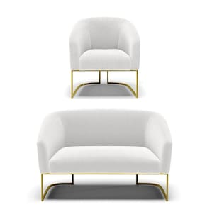 Sofá Namoradeira e Poltrona Base Industrial Dourado Stella Bouclê Off White D03 - D`Rossi
