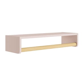 Prateleira Theo com Cabideiro Rosa Fosco e Madeira Natural - 70cmx20cmx13cm
