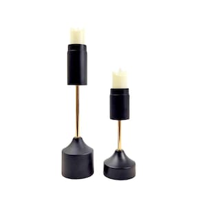 Castiçal Candelabro Metal Preto Dourado 32/22Cm Kit 2Pc