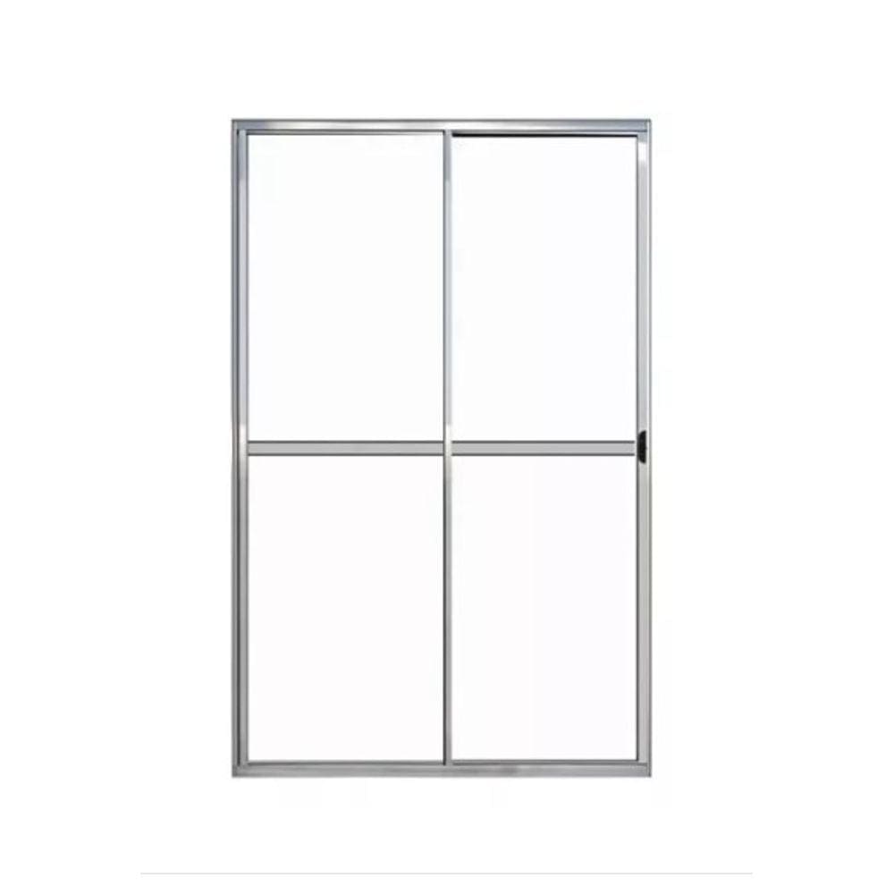 Porta Balcão 210x120 2 Folhas Vidro - Alumínio Brilhante - Linha 20 Normatizada