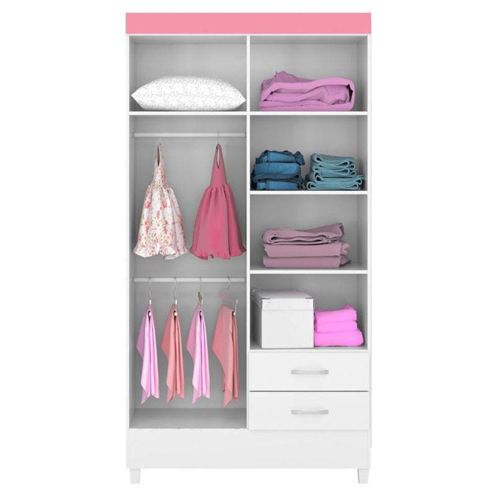 Guarda Roupa Infantil Astro Branco Brilho Rosa Flex - Demóbile
