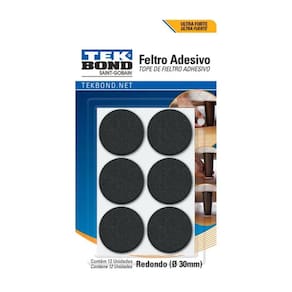 Feltro Adesivo Redondo Tekbond 30mm Preto Cartela com 12