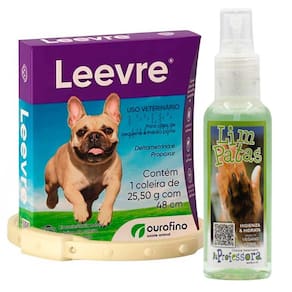 Kit Coleira Anti Pulgas E Carrapatos Leevre 48 cm + Limpatas