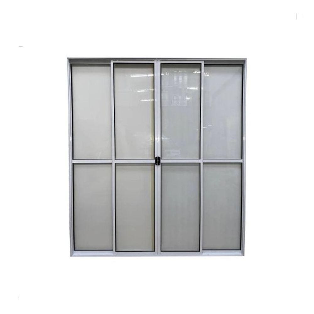 Porta Balcão 210x150 4 Folhas Vidro - Alumínio Branco - Linha 20 Normatizada