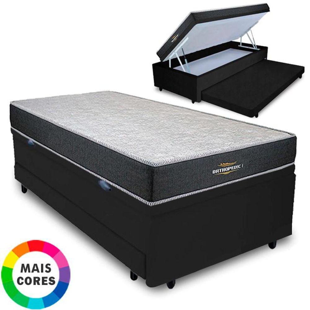 Cama Box Baú Solteiro Auxiliar Bicama 3 em 1 + Colchão Orthopedic I D33 Espuma 78x188x62cm Vstore