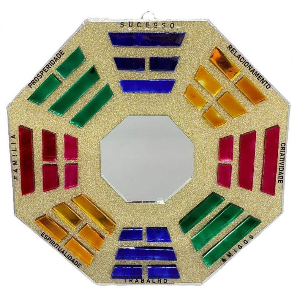 Baguá Octogonal Feng Shui Vidro Espelho 16 Cm- Escolha A Cor