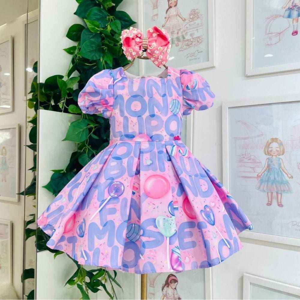 Vestido Infantil Verão Mon Sucre Rosa Lilas