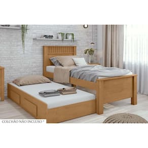 Cama Solteiro Athenas c/ 2 Gavetas e Auxiliar Rovere/Amêndoa - Lopas