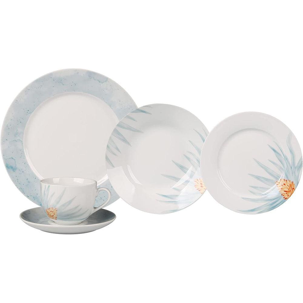 Aparelho Jantar Decorado 30 Peças Em Porcelana Pratos Xícara