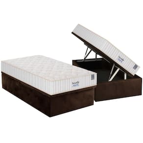 Cama Box Baú Solteiro: Colchão Molas MasterPocket Ensacadas Plumatex   Miami + Base CRC Suede Brown(88x188)