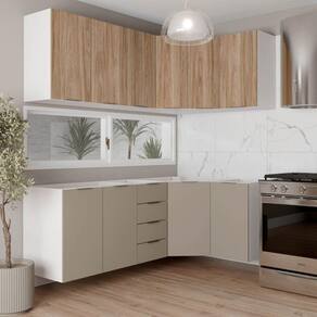 Cozinha Modulada 6 Peças sem Tampo sem Rodapé 3 Aéreos e 3 Balcões Ipanema Cabecasa Madeiramadeira Cinza Trama/Acácia