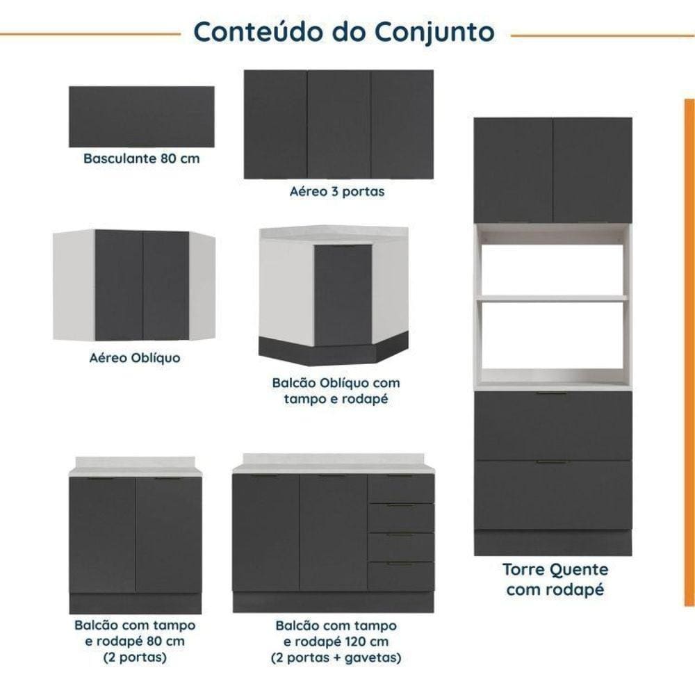 Cozinha Modulada 7 Peças com Tampo e Rodapé Ipanema | Casas Bahia